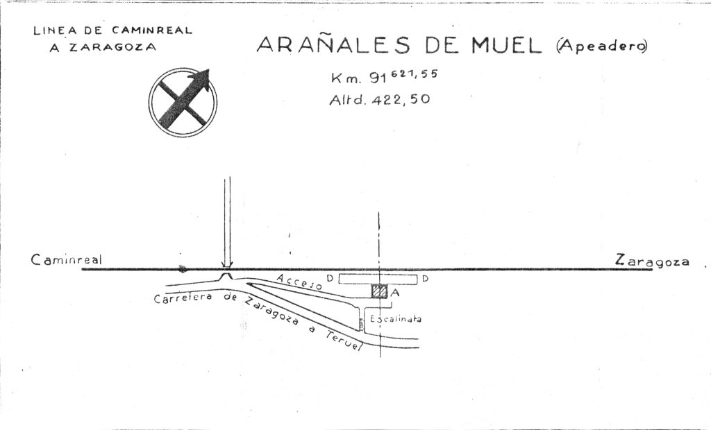 antiguo plano en blanco y negro de la localización del antiguo apeadero de Arañales de muel